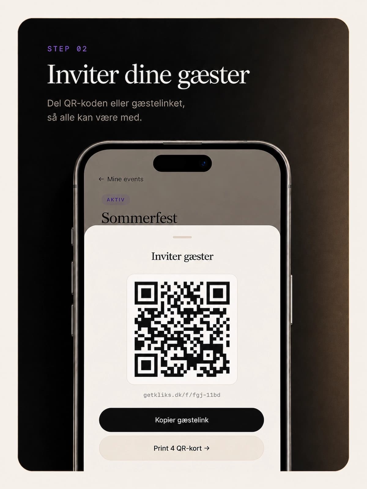 QR-kode skærm til at invitere gæster